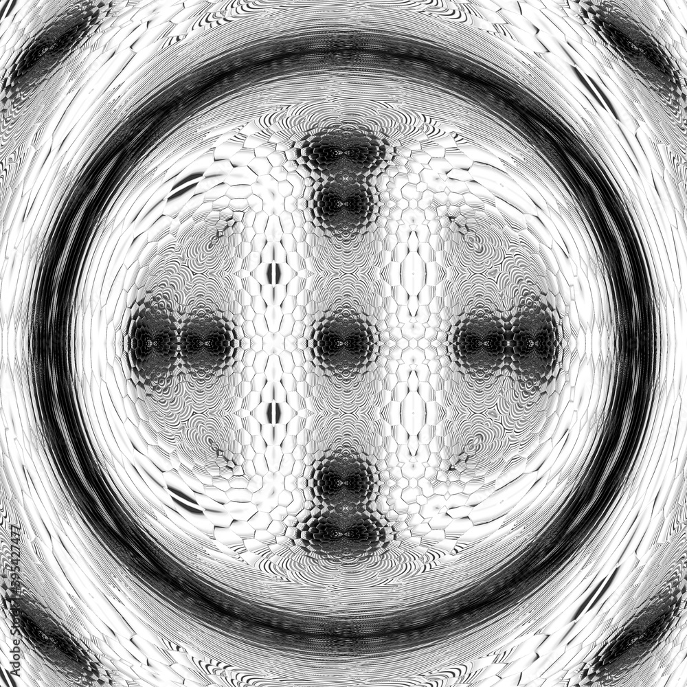 Poster monochrome hexagonal mosaic futuristic designs and patterns on a black and white background