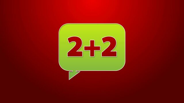 Green line Math system of equation solution on speech bubble icon isolated on red background. 4K Video motion graphic animation