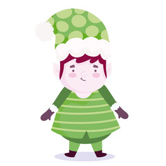 merry christmas, helper with dotted hat cartoon icon design