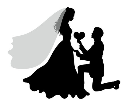 recommend clip art: Romantic wedding silhouettes of a couple on white.