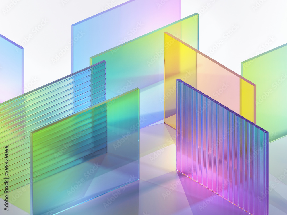 Poster 3d rendering, abstract geometric background with colorful translucent glass. modern minimal concept