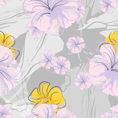Pink Flowers Blooming Pattern. Pastel Watercolor.