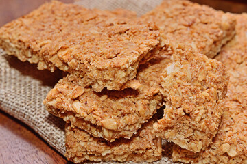 Close up of crunchy granola bars   