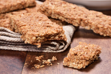 Close up of crunchy granola bars   