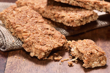 Close up of crunchy granola bars   