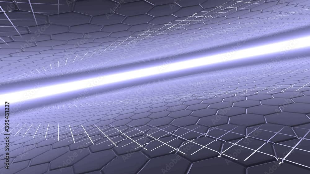Aufkleber lights moving across endless grid of hexagonal panels platforms to moving