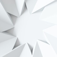 White 3d geometric background with center. Multifaceted banner. White enlarged abstraction. Background centrifuge simulating a chamber shutter or decorative frame. Background. 3d render