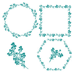 A set of frames in the form of wreaths of decorative herbs. Vector illustration.