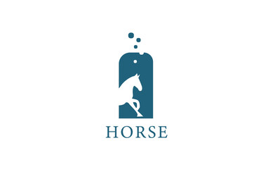 I blue white horse alphabet letter logo icon with stallion shape inside. Creative design for company and business