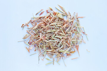 Organic dried lemongrass on white background.