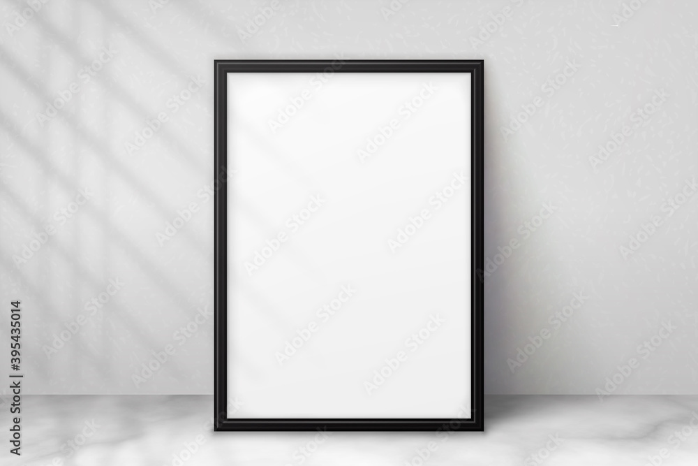 Canvas Prints mockup black frame photo on wall. mock up artwork picture framed. vertical boarder with shadow. empt