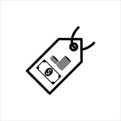 Blank black paper price tag. label icon with cord