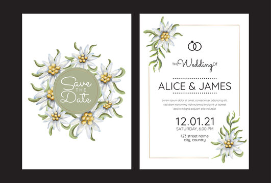Edelweiss. Invitation to the wedding with edelweiss flowers