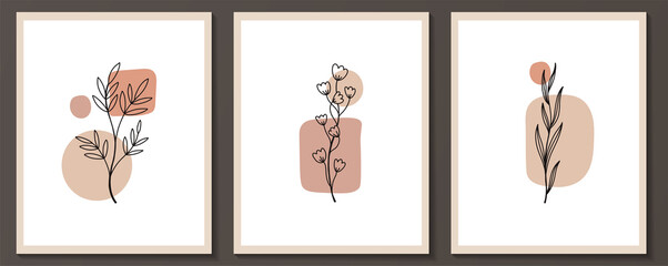 Set of flowers continuous Line art . Abstract Contemporary collage of geometric shapes in a modern trendy style. Vector for Beauty Concept, t-Shirt Print, postcard, poster