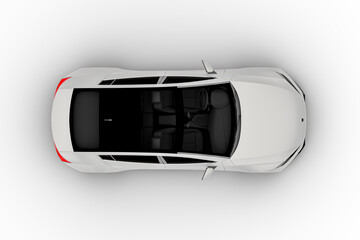 Self Driving, Autonomous, Electric Vehicle, Generic White Sedan Isolated Against White. 3D Rendering.