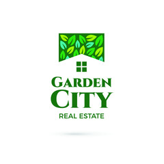 Garden city logo design. Real estate vector. House concept