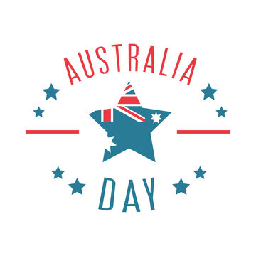 australia day, lettering and flag in star card