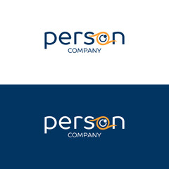 Person company logo. Eye icon. Blue and yellow elements.