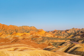 rainbow hilly landscape at dusk in zhangye