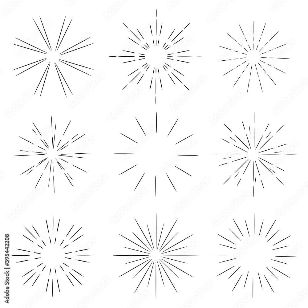 Poster retro abstract icon with set sun on light background. cartoon vector illustration. abstract circle g