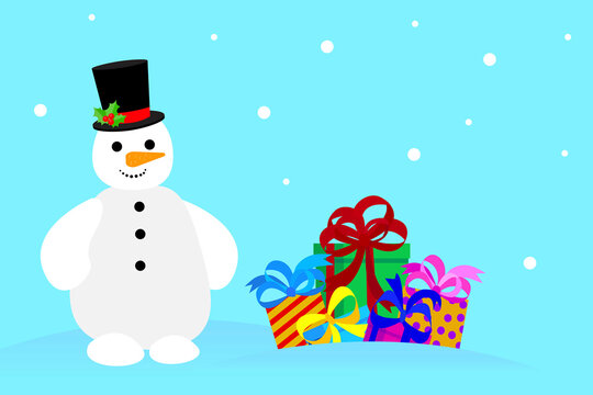 Snowman gifts. Christmas background. Xmas present. 3d vector. Christmas decoration. Stock image. EPS 10.