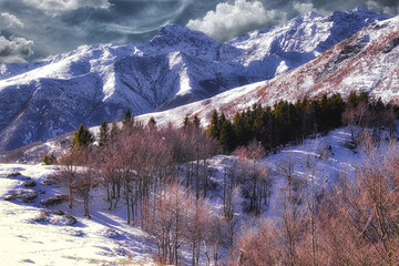 The Alps, Italy in winter. View from above.
