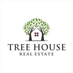 tree house real estate logo design template vector