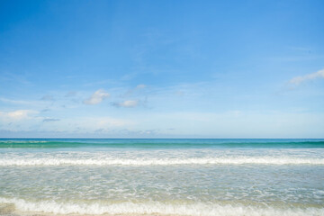 Fototapeta na wymiar Beautiful beach against tiny blue sky in phuket island 