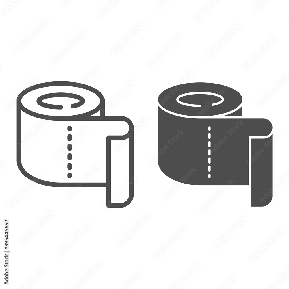 Poster roll of toilet paper line and solid icon, hygiene routine concept, roll paper towel sign on white ba
