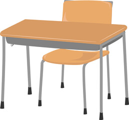 斜め前からみたシンプルな学校の教室にある椅子と机のイラスト