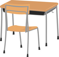 斜め後ろシンプルな学校の教室にある椅子と机のイラスト