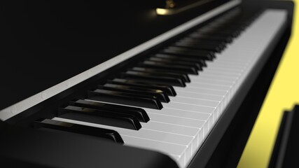 Naklejka premium Grand Piano under Yellow Background. 3D illustration. 3D high quality rendering. 3D CG.