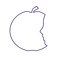 An apple with face profile view. Optical illusion. Human head make silhouette of fruit. Half eaten apple
