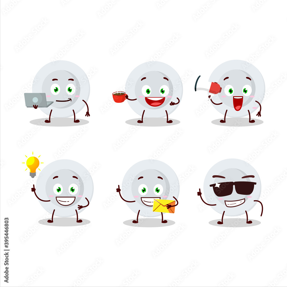 Sticker New white plate cartoon character with various types of business emoticons