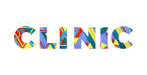 Clinic Concept Retro Colorful Word Art Illustration