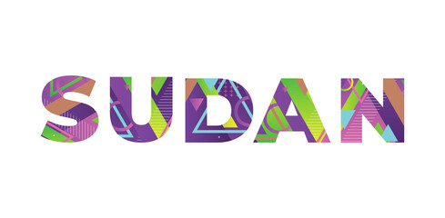 Sudan Concept Retro Colorful Word Art Illustration