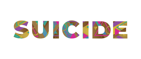 Suicide Concept Retro Colorful Word Art Illustration