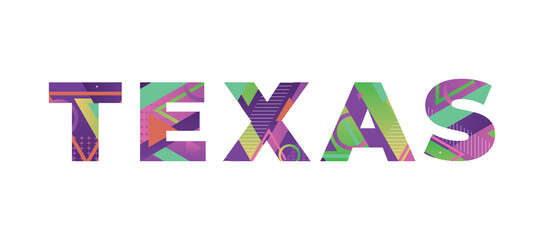 Texas Concept Retro Colorful Word Art Illustration