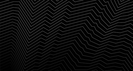 Dark curved refracted geometric lines tech background. Abstract monochrome minimal vector design