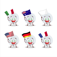 New white plate cartoon character bring the flags of various countries