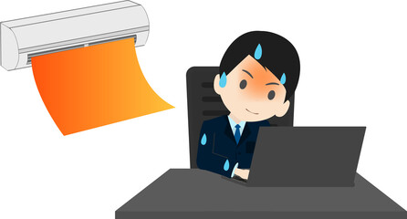 暖房が効きすぎて暑がるオフィスのビジネスマンのイラスト