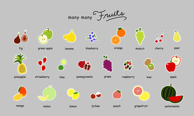 フルーツの手描きイラストアイコンセット