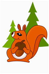 Naklejka premium Cute Red Squirrel on autumnal concept with maple leaves for greeting, thanksgivings card and cover.