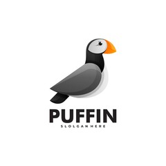 Vector Logo Illustration Puffin Gradient Colorful Style.