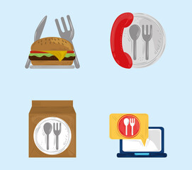 fast delivery service icon set restaurant food order