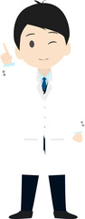 指を差す可愛いシンプルなお医者さんの全身イラスト(聴診器なし)