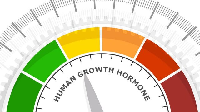 Gradient scale. Growth hormone level measuring device icon. Sign tachometer, speedometer, indicators. Infographic gauge element. 3D rendering.