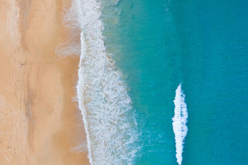 Amazing scene of Beautiful Turquoise in nature. Andaman ocean sea and coast in nature. Aerial view of drone coast sea, Andaman south of Thailand. At Phuket, Thailand. Nature and Travel concept.
