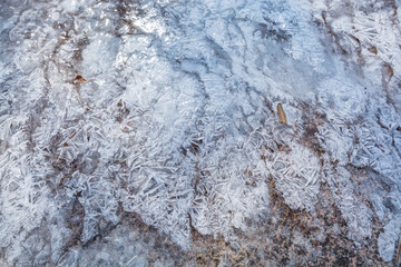 Closeup of Snow on stone of Bukhansan Mountain national park in Seoul of South Korea.