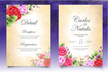 Elegant hand drawing wedding invitation floral design